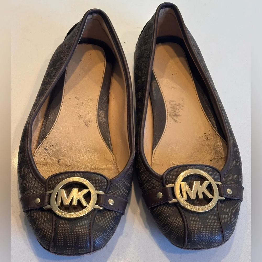 Michael Kors Fulton Brown Leather MK Logo Ballet Flats Shoes Women’s Size US 8